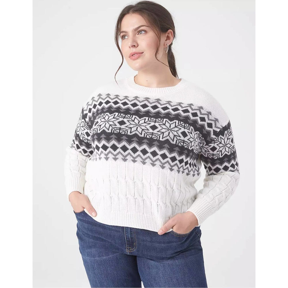 Lane Bryant Women's Classic Long Sleeve Crew Neck Jacquard Sweater Size 14/16